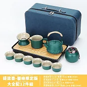 【TEA Dream】匠心質感功夫茶具12件旅行組 (旅行茶具組 露營茶具)  限定版碧綠提樑壺12件組