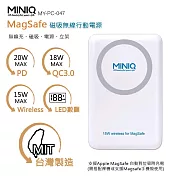 【MINIQ】20W LED數位顯示/磁吸式雙孔無線快充行動電源(台灣製造) 白色