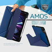 JTLEGEND iPad Pro 12.9吋 第6代 2022/2021 Amos 相機快取多角度折疊布紋皮套(筆槽+磁扣) 海軍藍