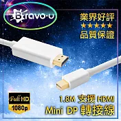 Bravo-u Mini DisplayPort公 to HD高畫質視頻影音轉接線1.8M_白