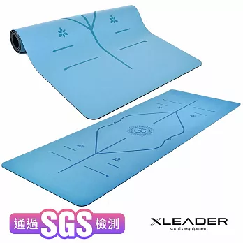【Leader X】天然橡膠PU雙面防滑輔助正位線瑜珈墊(三色任選) 藍色