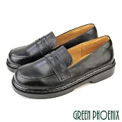 【GREEN PHOENIX】女 學生鞋 皮鞋 直套式 全真皮 台灣製 EU40 黑色