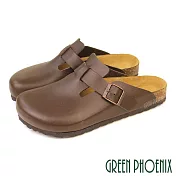 【GREEN PHOENIX】男 穆勒鞋 包頭拖鞋 半拖鞋 懶人拖鞋 皮帶釦 台灣製 EU43 咖啡色