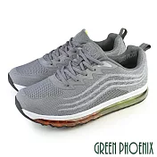 【GREEN PHOENIX】男 休閒鞋 運動鞋 透氣 網布 全氣墊 彈力 吸震 綁帶 厚底 JP25.5 灰色