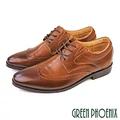 【GREEN PHOENIX】男 紳士皮鞋 商務皮鞋 德比鞋 煙燻漸層 全真皮 綁帶 台灣製 EU40 棕色