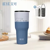【IKUK 艾可】陶瓷珍奶冰壩保溫杯900ml-小熊珍奶杯 北極藍