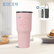 【IKUK 艾可】陶瓷珍奶冰壩保溫杯900ml-小熊珍奶杯 織夢粉