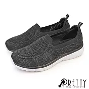 【Pretty】女 休閒鞋 健走鞋 懶人鞋 輕量 透氣 飛線編織 網布 JP23 黑色