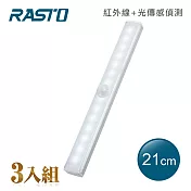 【3入組】RASTO AL2 鋁製長條LED磁吸感應燈19公分 白光