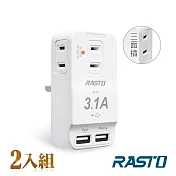 【2入組】RASTO FP3 三插二埠 USB壁插 白
