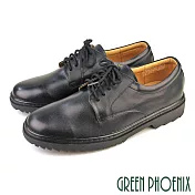 【GREEN PHOENIX】男 學生鞋 皮鞋 商務皮鞋 素面 綁帶 全真皮 平底 EU43 黑色