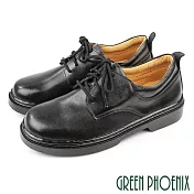 【GREEN PHOENIX】女 學生鞋 皮鞋 綁帶 全真皮 台灣製 EU40 黑色
