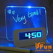【iSFun】螢光留言板*USB發光溫度日期鬧鐘 藍光