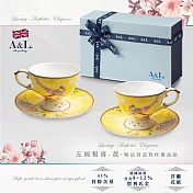 【A&L】骨瓷咖啡對杯禮盒組-五福報喜(黃)