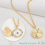Wanderlust+Co 澳洲品牌 金色鑲鑽光芒 圓形相本項鍊 Ribbed Locket