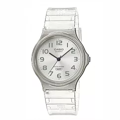 CASIO卡西歐 MQ─24S 簡約百搭超輕薄繽紛半透明中性數字腕錶 ─ 透明白