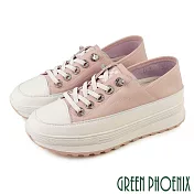 【GREEN PHOENIX】女 休閒鞋 懶人鞋 全真皮 厚底 兩穿式 直套式 彈性鞋帶 EU36 粉紅色