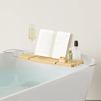 《Umbra》竹製伸縮浴缸架 | ipad書本支架 香氛蠟燭 瓶罐收納架