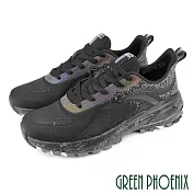 【GREEN PHOENIX】男 休閒鞋 海浪圖騰 透氣 飛線編織 輕量 厚底 EU40 黑色