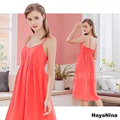【Naya Nina】清新小花鈕扣桃紅連身居家洋裝睡衣 FREE 粉橘