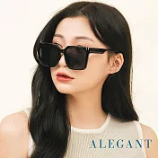 【ALEGANT】仲夜黑小個性線條感方框墨鏡/UV400太陽眼鏡