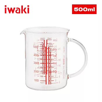 【iwaki】日本品牌耐熱玻璃可微波多刻度把手量杯-500ml(原廠總代理)