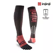 【injinji】Ultra Compression 反光透氣五趾壓力襪 (黑紅) S 黑/紅