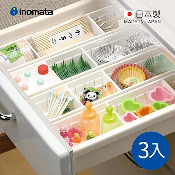 【日本INOMATA】日製可疊式抽屜分隔/鏡櫃用收納盒(窄型)-3入- 白