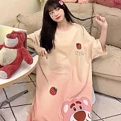 【Wonderland】草莓熊寬鬆大碼居家休閒睡衣洋裝 XL 圖片色