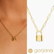 GORJANA Kara Padlock 立體金色鎖頭項鍊 方形簡約項鍊