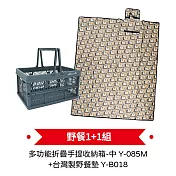 野餐1+1組 多功能折疊手提收納箱-中 Y-085M+台灣製野餐墊 Y-B018(超值組合價)