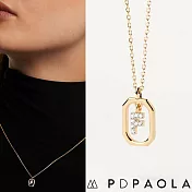 PD PAOLA 西班牙時尚潮牌 迷你鑲鑽字母項鍊 金色簡約項鍊 925純銀鑲18K金 F