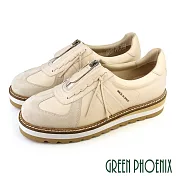 【GREEN PHOENIX】女 休閒鞋 國際精品 胎牛皮 英倫風 鬆糕 厚底 西班牙原裝 EU39 杏色