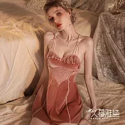 久慕雅黛 甜美花邊法式浪漫絲絨吊帶裙。粉色