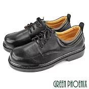 【GREEN PHOENIX】女 學生鞋 皮鞋 綁帶 全真皮 台灣製 EU35 黑色