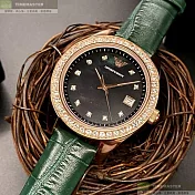 ARMANI阿曼尼精品錶,編號：AR00027,36mm圓形玫瑰金精鋼錶殼墨綠色錶盤真皮皮革綠色錶帶