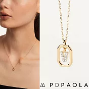 PD PAOLA 西班牙時尚潮牌 迷你鑲鑽字母項鍊 金色簡約項鍊 925純銀鑲18K金 V
