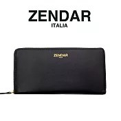 【ZENDAR】限量1折 頂級小羊皮金標拉鍊皮夾 黛安娜系列 全新專櫃展示品 (黑色)