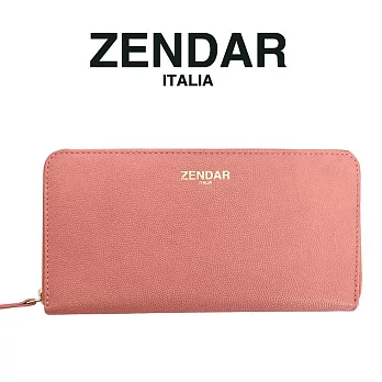 【ZENDAR】限量1折 頂級小羊皮荔枝紋拉鍊皮夾 佩姬系列 全新專櫃展示品 (桃紅色)