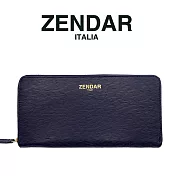 【ZENDAR】限量1折 頂級小羊皮極光紋拉鍊皮夾 達芙妮系列 全新專櫃展示品 (深藍色)