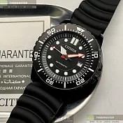 CITIZEN星辰精品錶,編號：CI00013,44mm圓形黑精鋼錶殼黑色錶盤矽膠深黑色錶帶