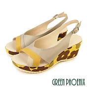 【GREEN PHOENIX】女 涼鞋 全真皮 厚底 楔型 牛皮 輕量 乳膠鞋墊 台灣製 JP22.5 可可色