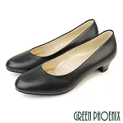 【GREEN PHOENIX】女 中跟鞋 全真皮 牛皮 OL通勤 上班鞋 台灣製 JP23 黑色