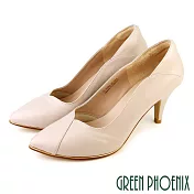 【GREEN PHOENIX】女 高跟鞋 包鞋 尖頭 V字 OL面試通勤 台灣製 US6.5 芋色