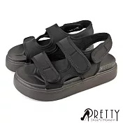 【Pretty】女 涼鞋 厚底 鬆糕 沾黏 二字 沙灘鞋 EU39 黑色