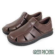【GREEN PHOENIX】男 涼鞋 休閒鞋 便鞋 全真皮 牛皮 鏤空 台灣製 JP25 咖啡色6
