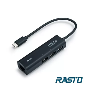 RASTO RH5 Type-C轉RJ45網路孔+3孔USB集線器