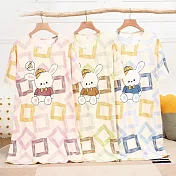 【Wonderland】爽膚棉短袖居家服睡衣洋裝 FREE 胡蘿蔔小兔(紫紅)