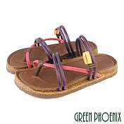 【GREEN PHOENIX】女 涼鞋 拖鞋 兩穿 撞色 扭結 套趾 全真皮 平底 台灣製 EU40 紫色