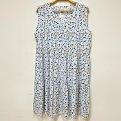 【Wonderland】無袖涼感大碼背心裙女居家睡衣洋裝(6款) FREE 花朵嬌媚(藍)